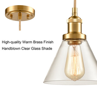 Industrial Mini Glass Pendant Lights Brass Finish Cone Shape