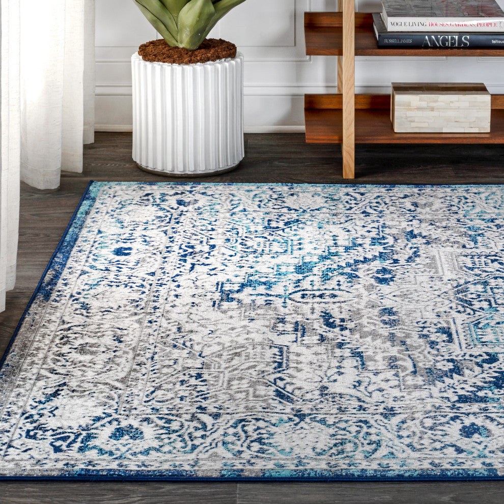 Modern Persian Vintage Medallion Navy /Light Grey 4'' x 6'' Area Rug