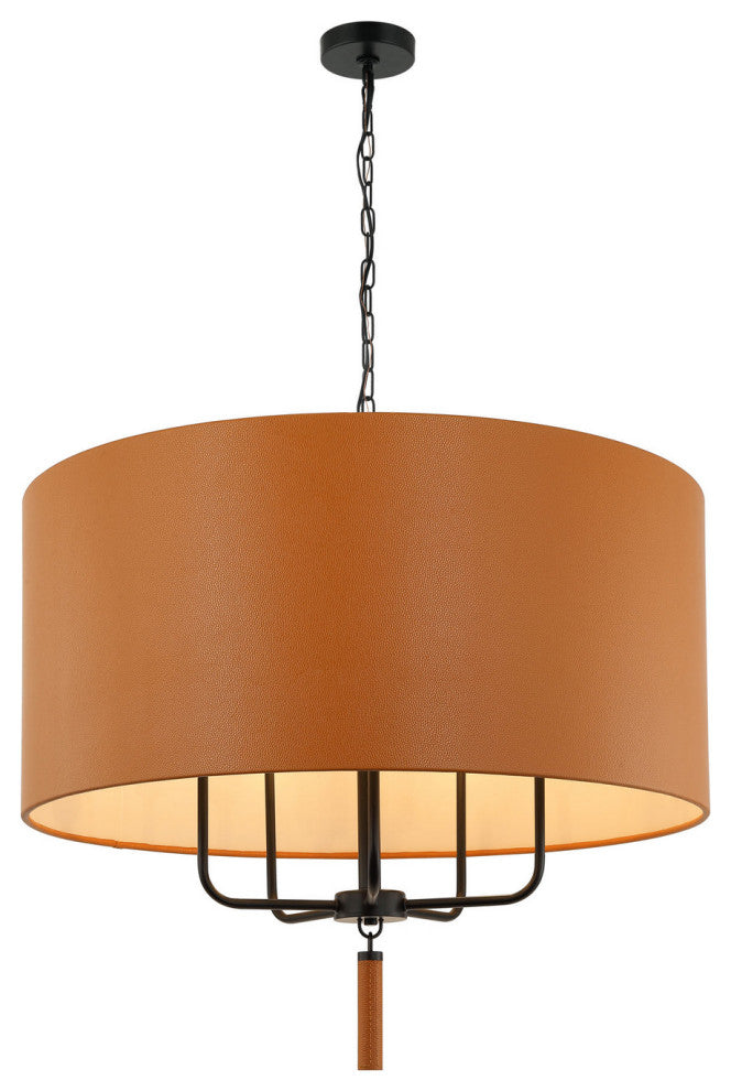 Secret Agent 5-Light Pendant, Black/Camel Leather
