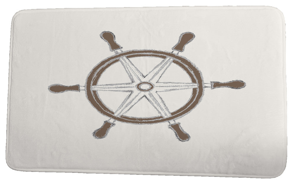 Nantucket Ship Wheel Geometric Print Bath Mat, Ivory, 21"x34"
