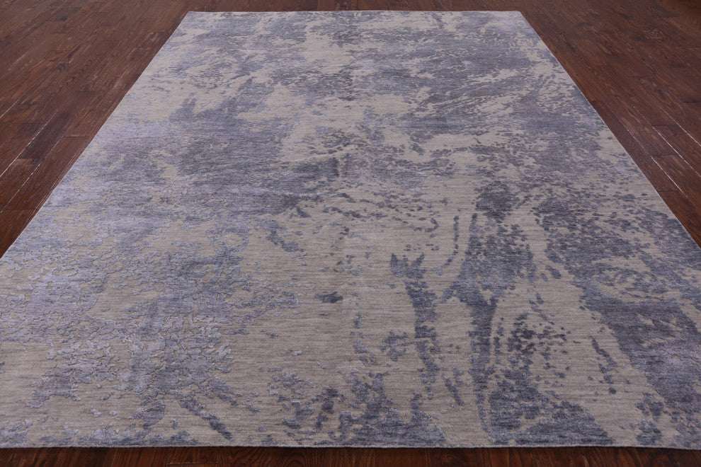 Abstract Wool and Silk Hand Knotted Rug 8' 1" X 10' 1" Q6625