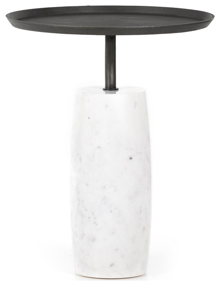 Cronos End Table-Polished White Marble