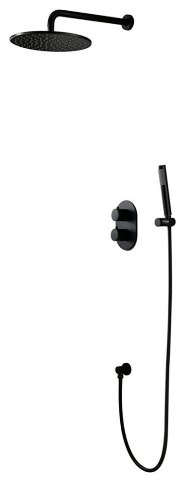 10" Thermostatic Complete Shower System With Rough-in Valve, Matte Black
