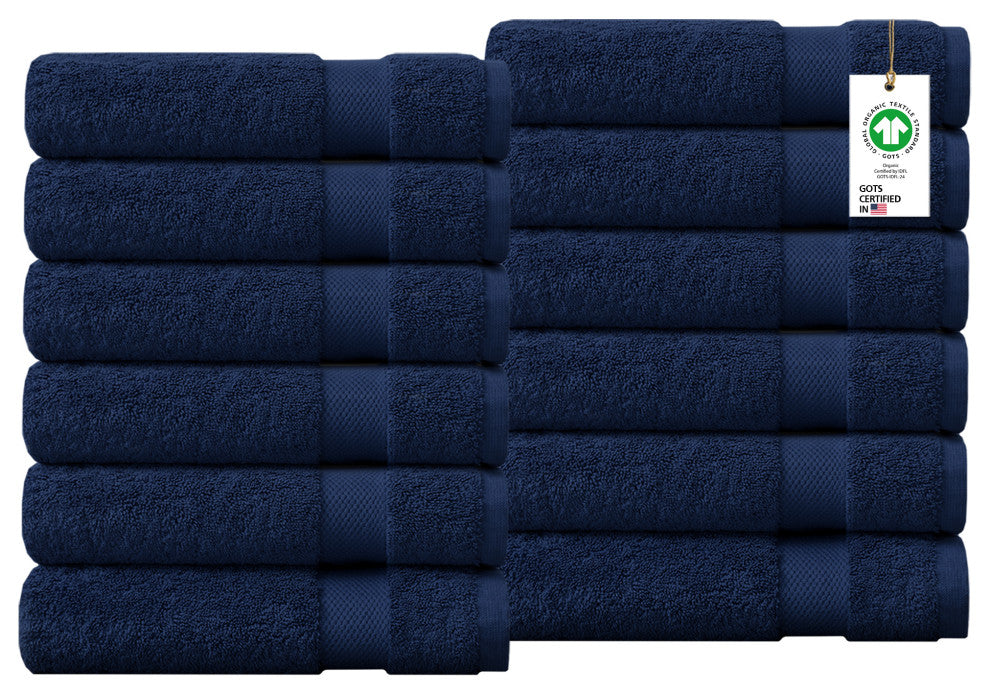 Delara Washcloths Set 100% Organic Cotton, GOTS Certified Absorbent, Insignia Blue, 12 Pack