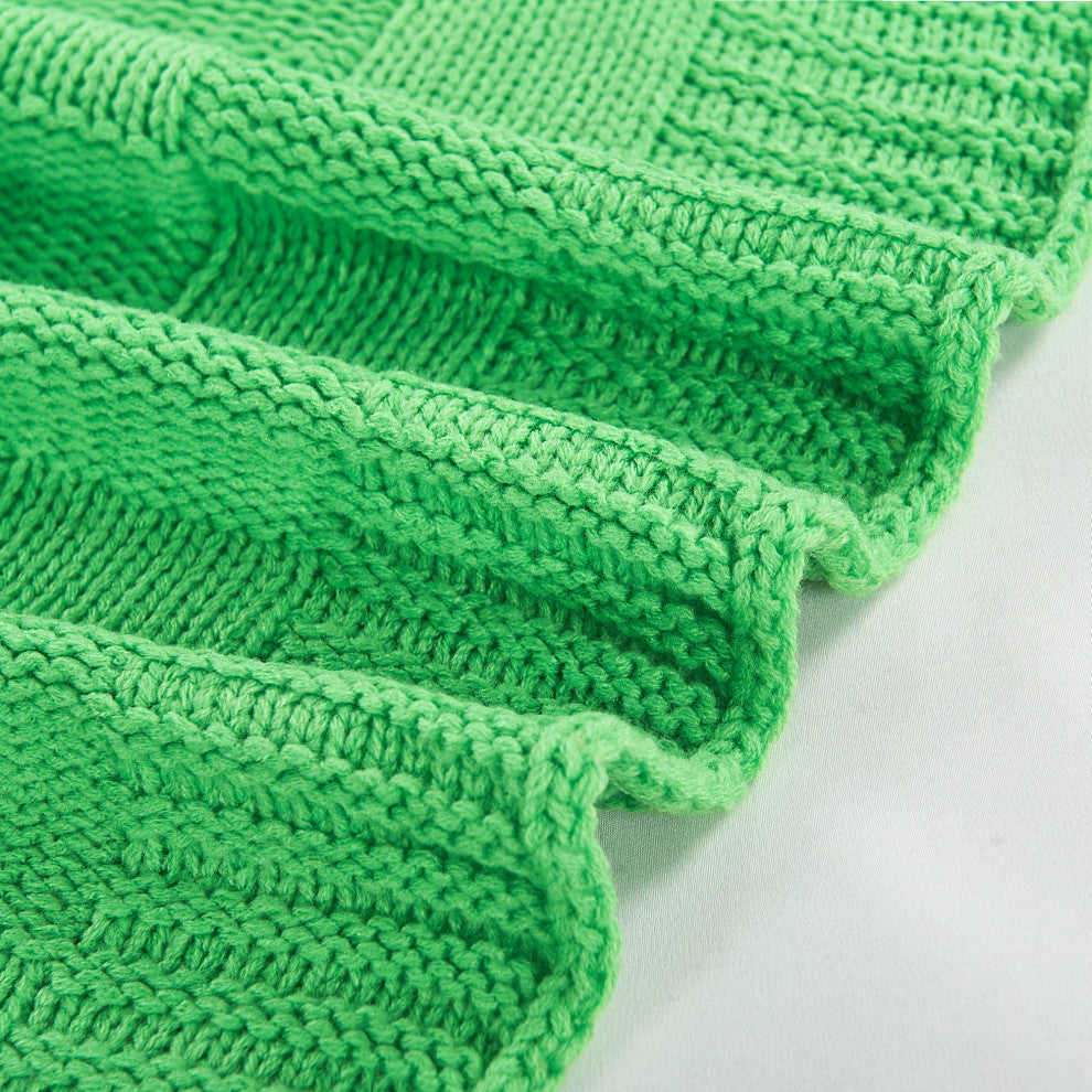 Checker Cable Throw & Pillow Shell 3 Piece Combo Set, Green Flash, 50"x60"