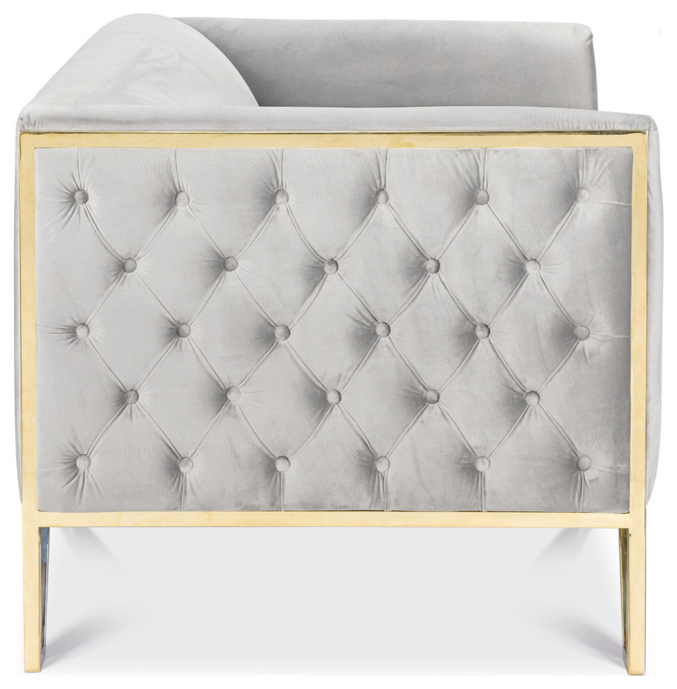 Kara Tufted Love Seat, Polished Gold Steel