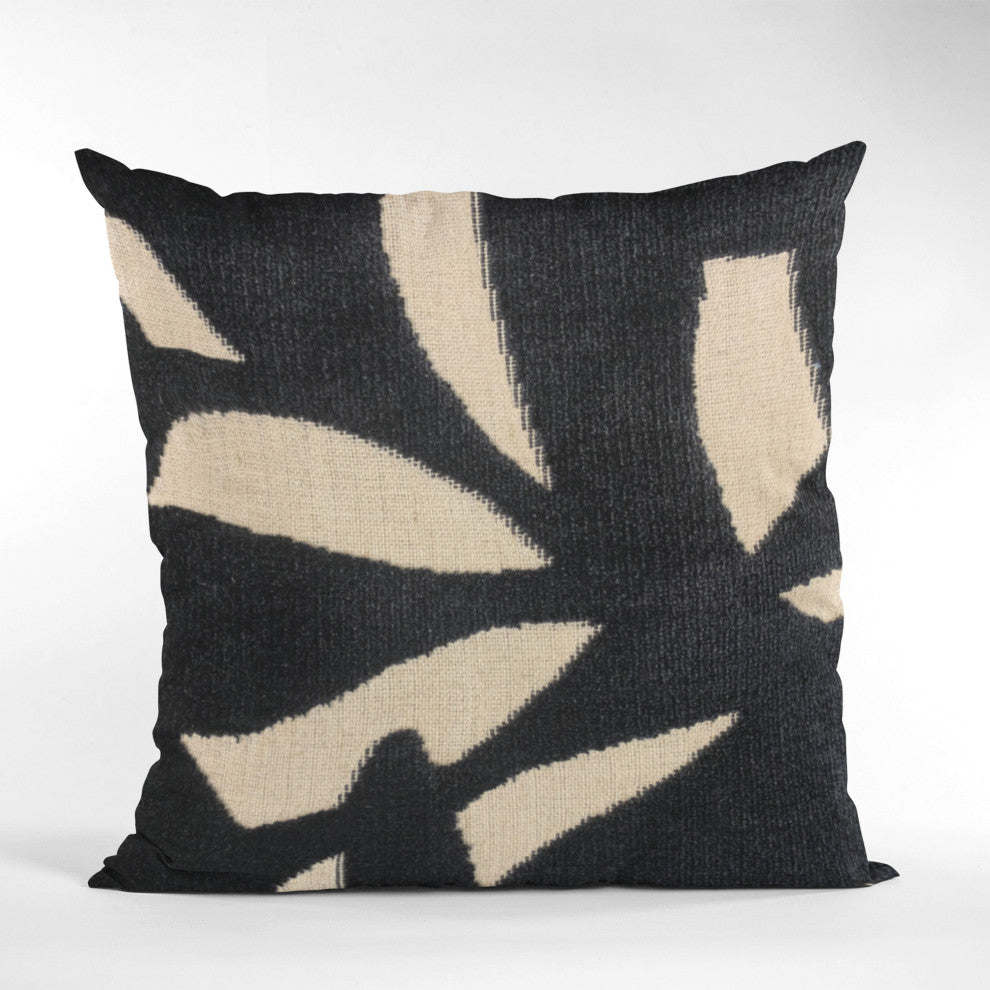 Plutus Black Palm Floral Luxury Throw Pillow, 20"x20"