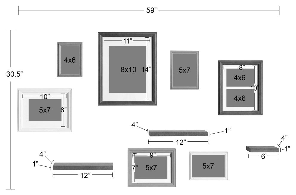 Bordeaux Gallery Wall Frame And Shelf Kit, Multi Blue