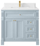 Paris 36" Center Sink Bathroom Vanity, Blue Heather 1.5" White Quartz