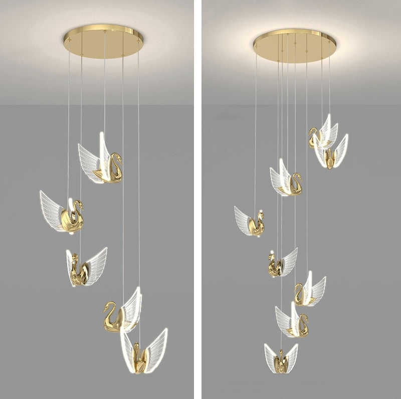 MIRODEMIÂ® Amirat Swan Design Gold Chandelier For Stairwell, L5g