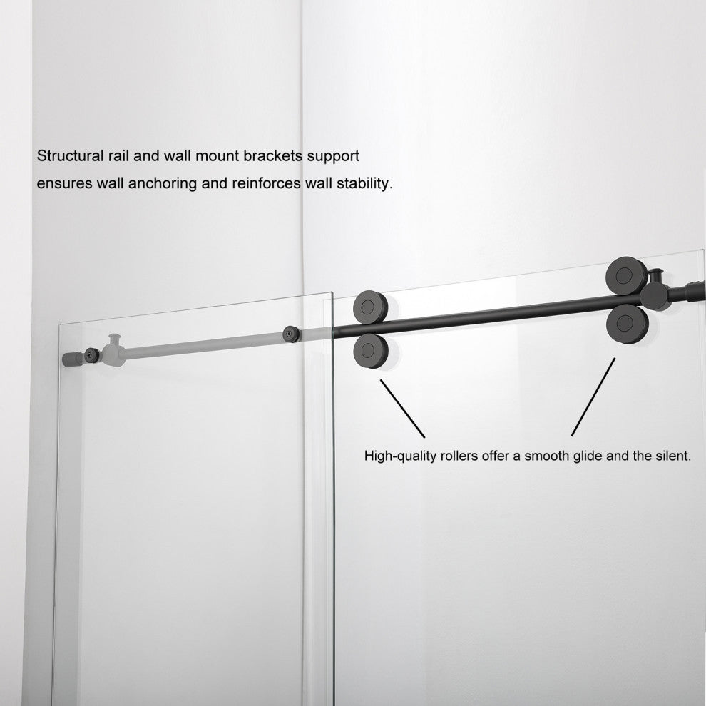 Villena Single Sliding Frameless Shower Door, Brushed Nickel, 60"