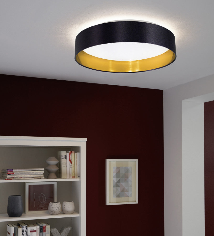 LED Ceiling Light With Black and Gold Finish and White Plastic Diffuser