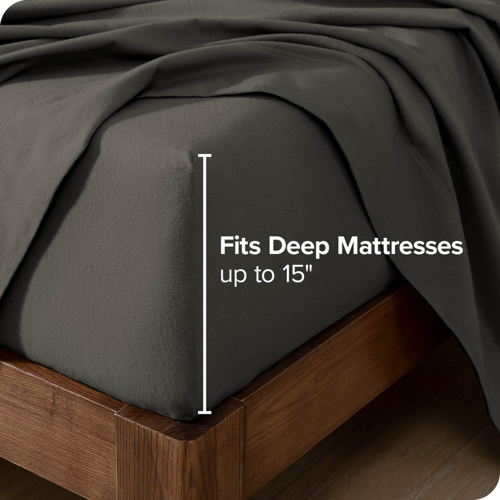 Bare Home Cotton Flannel Sheet Set, Gray, Twin Xl