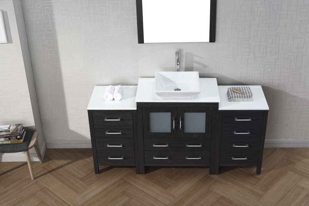 Dior 66" Single Bathroom Vanity, Zebra Gray, White Engineered Stone