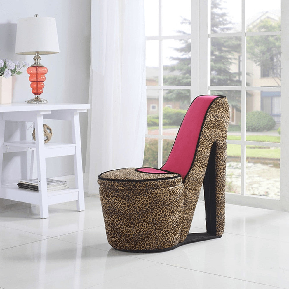 32" Brown Faux Suede Animal Print Side Chair