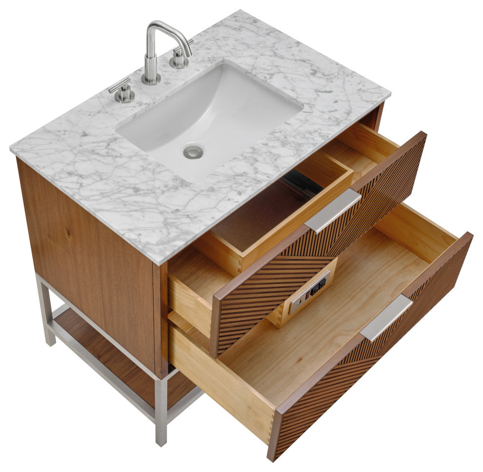 Diamond 36" Bath Vanity, Walnut/Brushed Nickel, 36", Marble Top