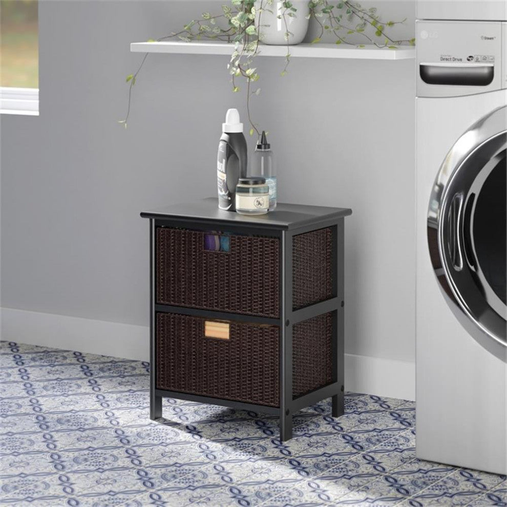 Winsome Omaha Transitional Solid Wood Storage Rack w/ 2 Foldable Baskets - Black
