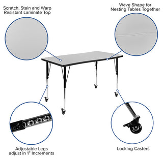76" Oval Wave Flexible Laminate Activity Table Set 18" Student Stack Chairs Gray