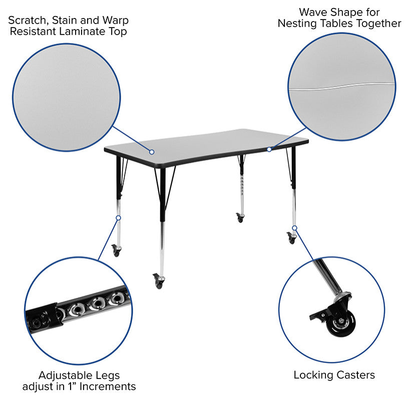 76" Oval Wave Flexible Laminate Activity Table Set 18" Student Stack Chairs Gray