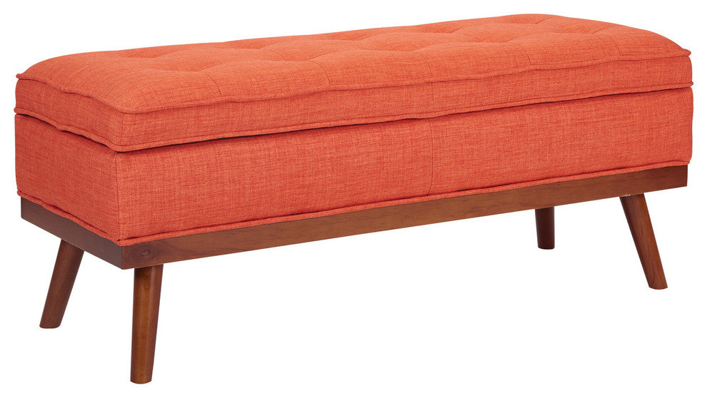 Katheryn Storage Bench with Light Espresso Legs, Tangerine Fabric
