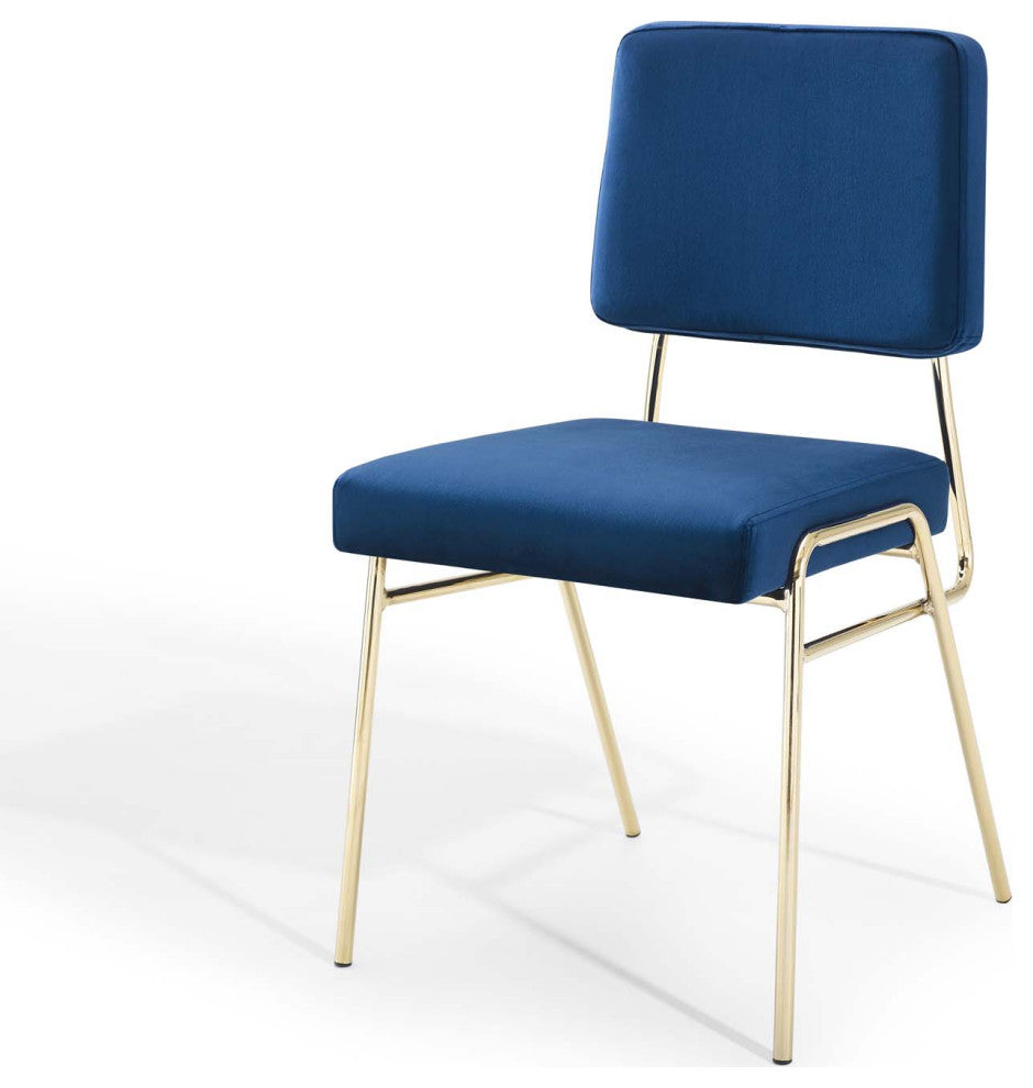 Side Dining Chair, Velvet, Metal, Gold Blue Navy, Modern, Cafe Bistro Restaurant