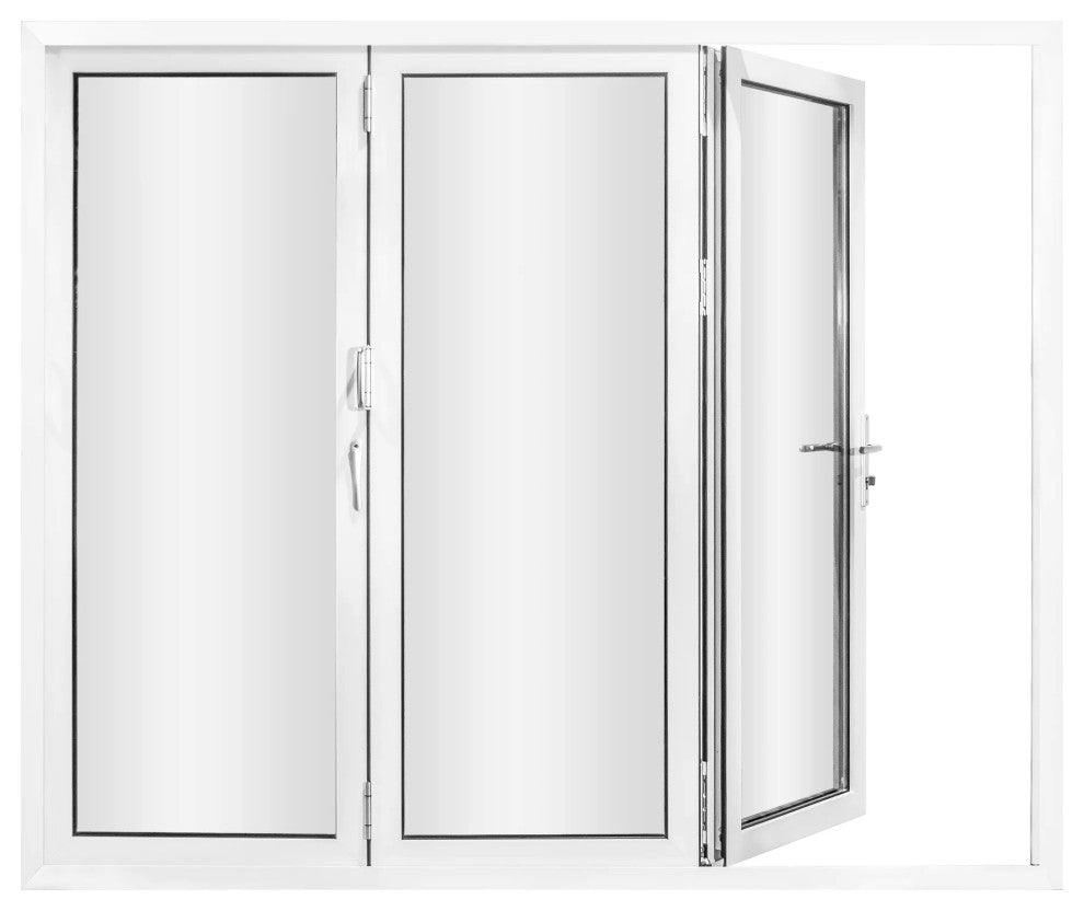 Aluminum folding patio doors 108"x96", white color. low e glass R-L30