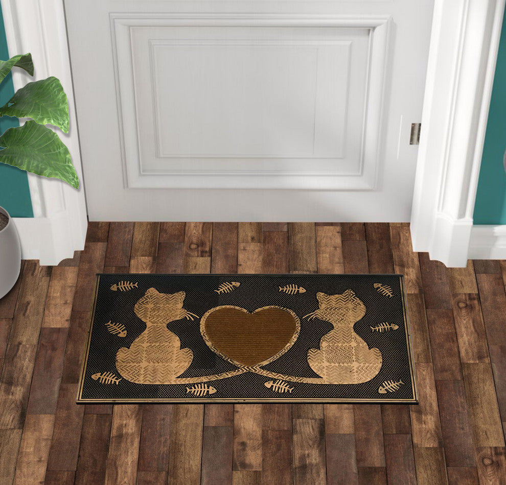 A1HC Rubber Twin Heart Cat Doormat, 18"X30"