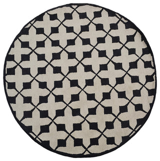 HAND TUFTED WOOL ECO-FRIENDLY AREA RUGS - Round,Beige Black,Geometric