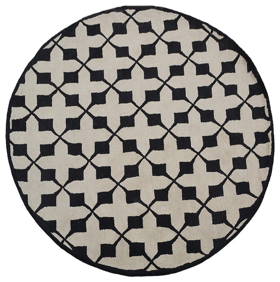 HAND TUFTED WOOL ECO-FRIENDLY AREA RUGS - Round,Beige Black,Geometric