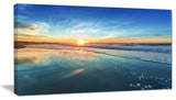 "Blue Seashore With Distant Sunset" Seashore Canvas Wall Art, 32"x16"