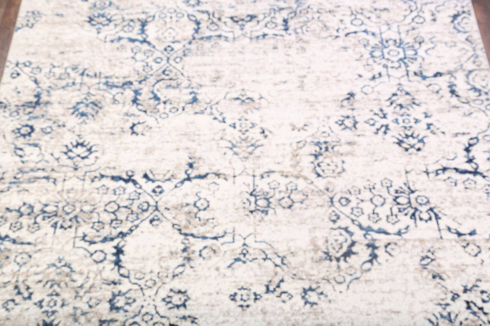 Transitional Agra Distressed Oriental Area Rug, Beige, Runner 10''