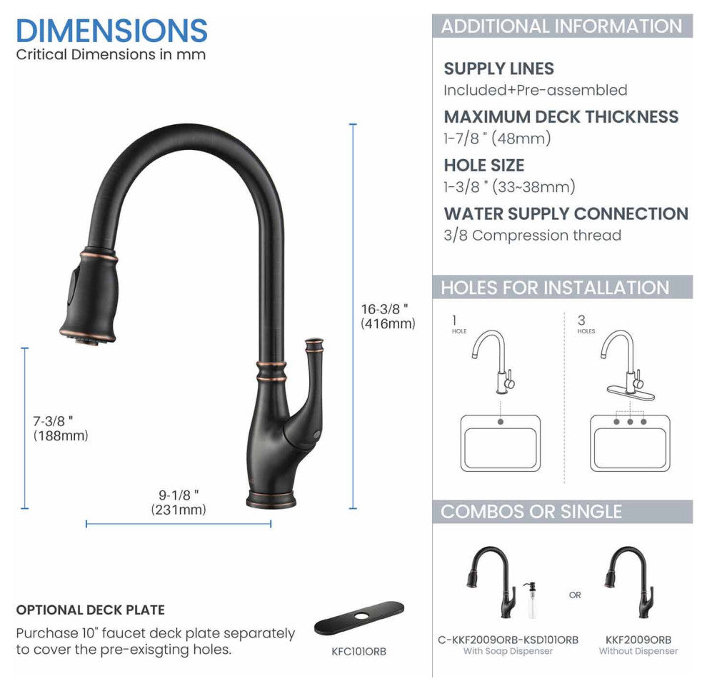 Summit Single Handle Pull Down Kitchen Faucet, Oil Rubbed Bronze, W/ Soap Dispen