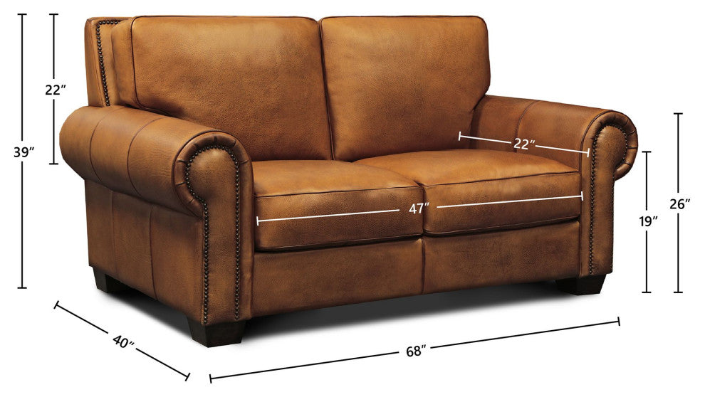 Valencia 100% Top Grain Hand Antiqued Leather Traditional Loveseat, Tan