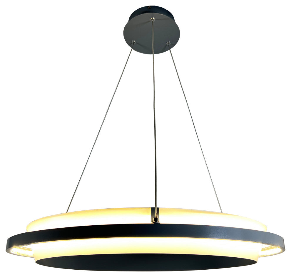 Litza 41-Watt Integrated LED Ringed Black Circular Pendant