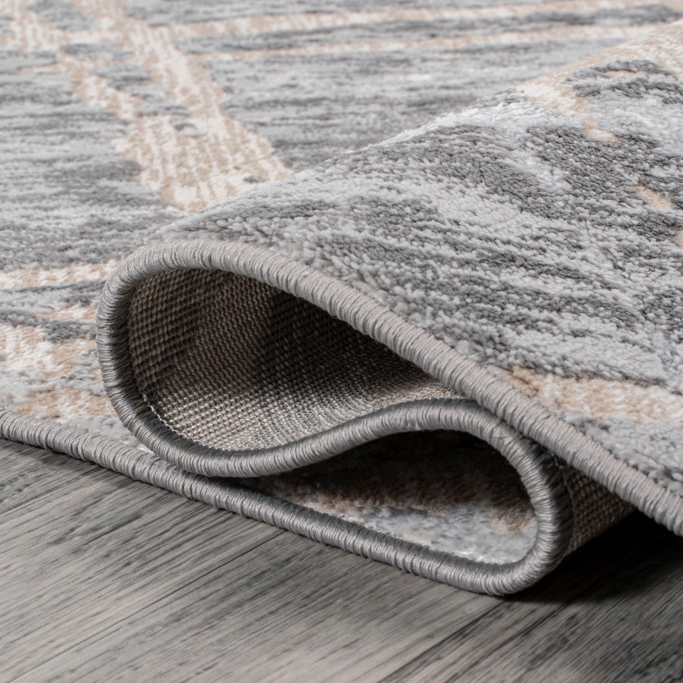 Slant Modern Abstract Beige/Gray 2 ft. x 8 ft. Runner Rug