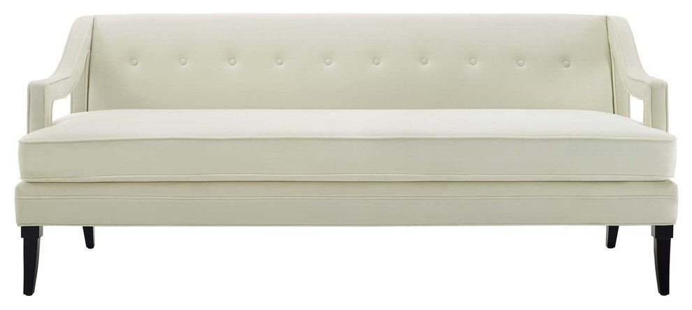Concur Button Tufted Upholstered Velvet Sofa, Ivory