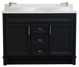 48" Double Sink Vanity, Dark Gray Finish With Engineered Stone Top, Round Sink