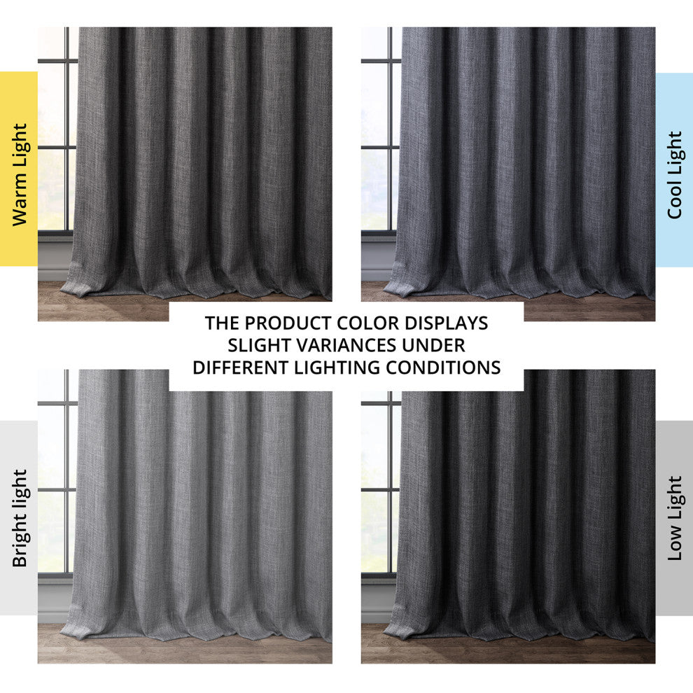 Faux Linen Darkening Curtain Single Panel, Dark Gravel, 50"x120"