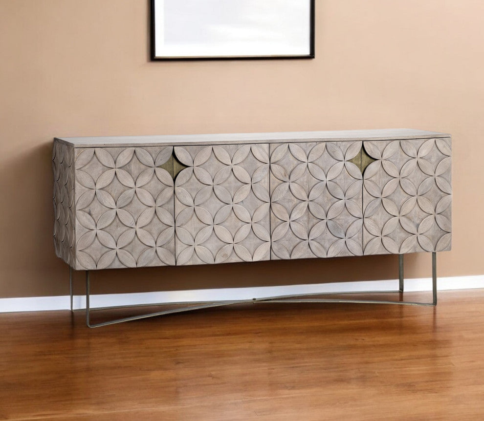 72" Light Brown Solid Wood Sideboard With Four Doors
