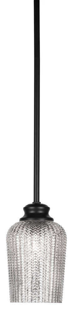 Cordova 1-Light Stem Hung Pendant, Matte Black/Silver Textured