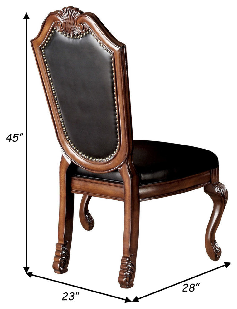 Benzara BM280261 28" Dining Chair, Nailhead Trim, Faux Leather, Set of 2, Brown