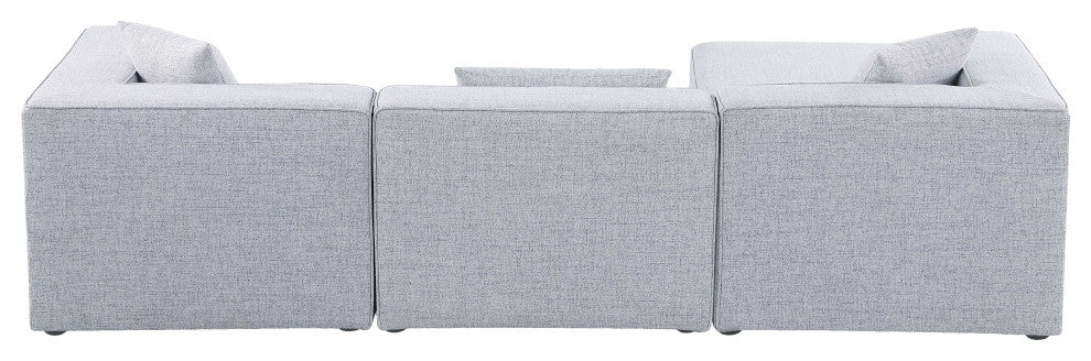 Cube Upholstered Modular Sectional, Gray, 4-Piece: 1 Armless Chair, 2 Corner Chair, 1 Ottoman, Linen Texured Fabric