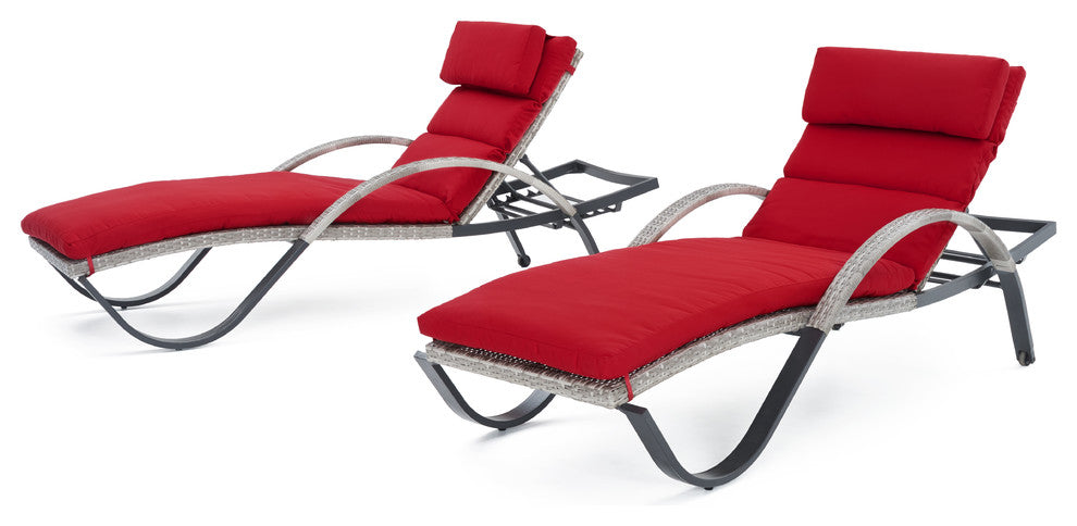 Cannes 2 Piece Aluminum Outdoor Patio Chaise Lounge Chairs, Sunset Red