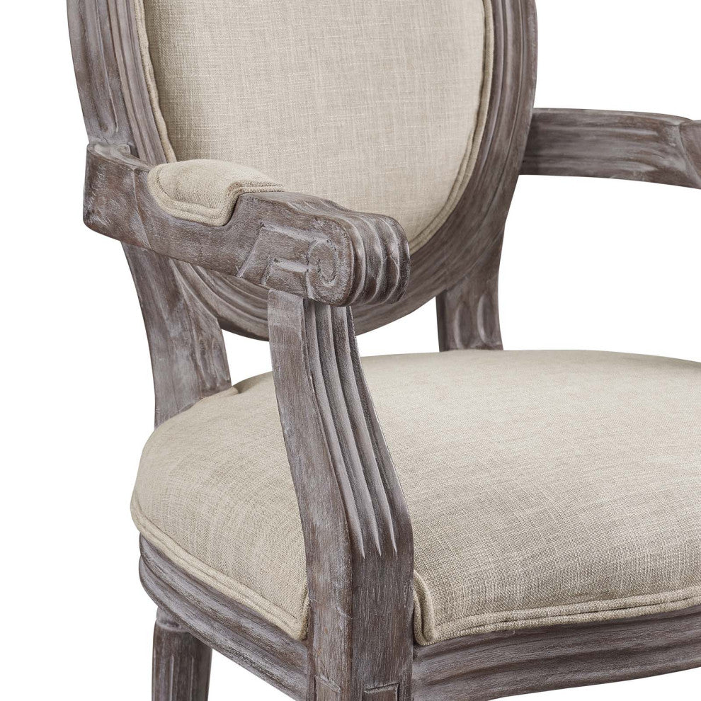 Emanate Vintage French Upholstered Fabric Dining Armchair Beige