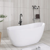 Acrylic Slipper Freestanding Flatbottom Soaking Bathtub, Gloss White, 59"29"