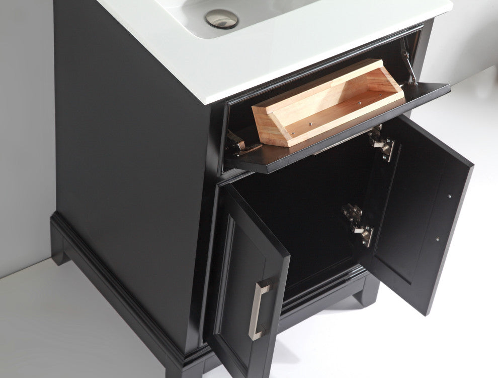 Bathroom Vanity Set With Engineered Marble Top, 24", Espresso, Led Sensor-Switch Mirror