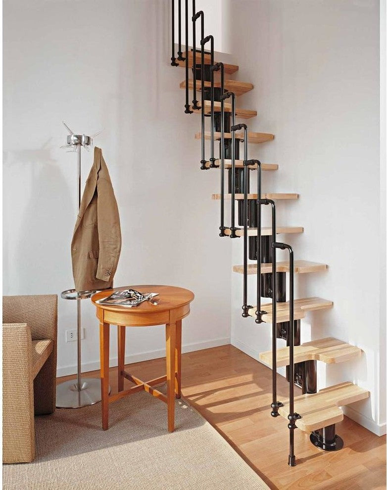Arke Karina Space Saving Modular Stairway Kits, Black Gloss Enamel, 97"-120-3