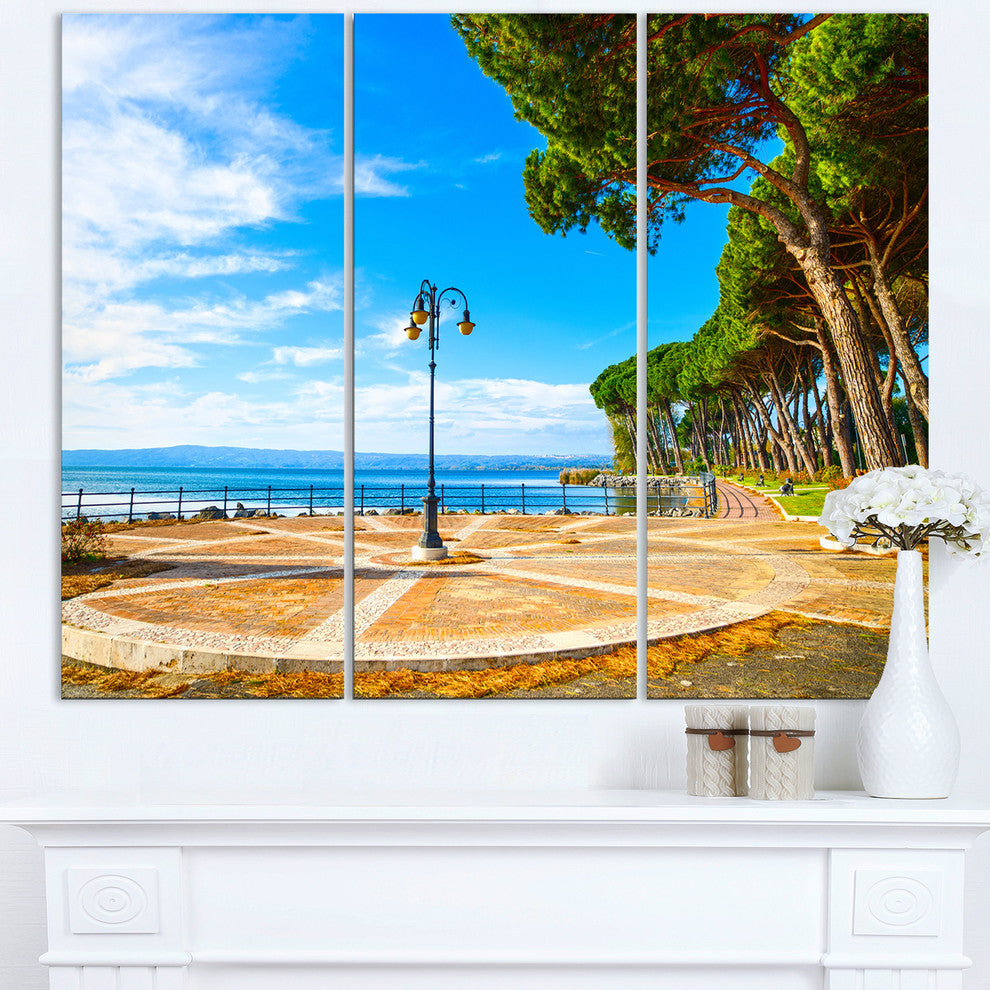"Esplanade and Pine Trees in Bolsena" Metal Wall Art, 3 Panels, 36"x28"