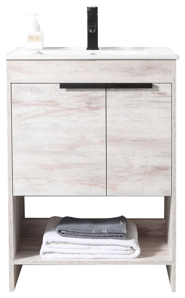 Phoenix Bath Vanity With Ceramic Sink - Full Assembly Required, Rustic White, 24 Inch