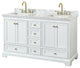 60" Double Bath Vanity, White, White Carrara Countertop, Sinks, Gold Trim